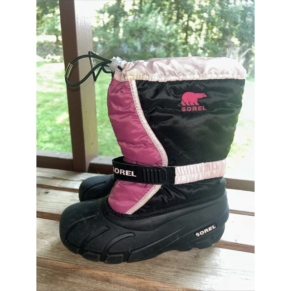Sorel Flurry Thermal Kids Snow Boots Pink Black Waterproof Winter Warm Size 5